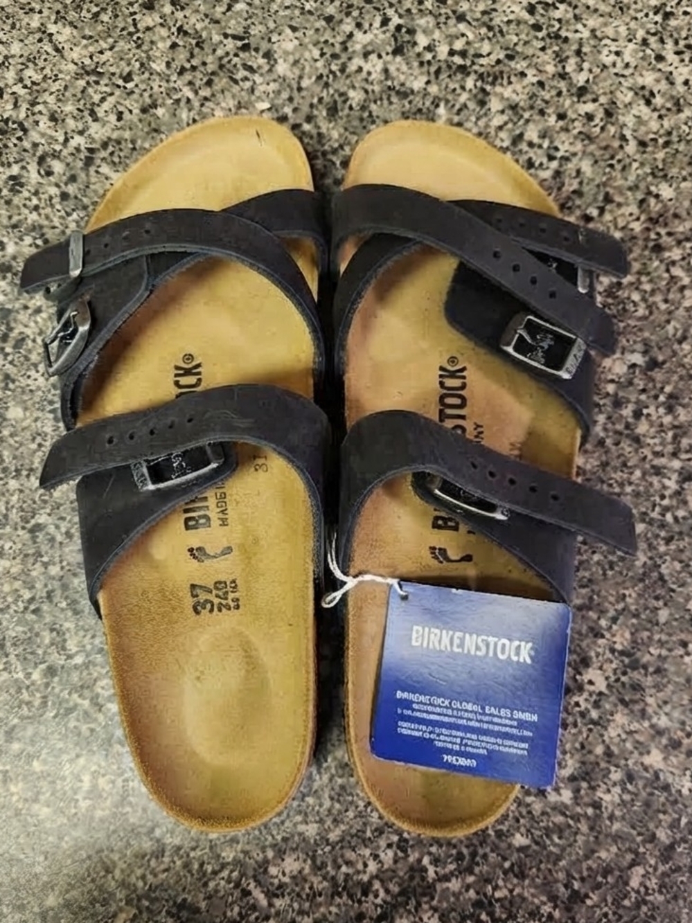 Women's Birkenstocks, Black Oiled Leather Franca Sandals